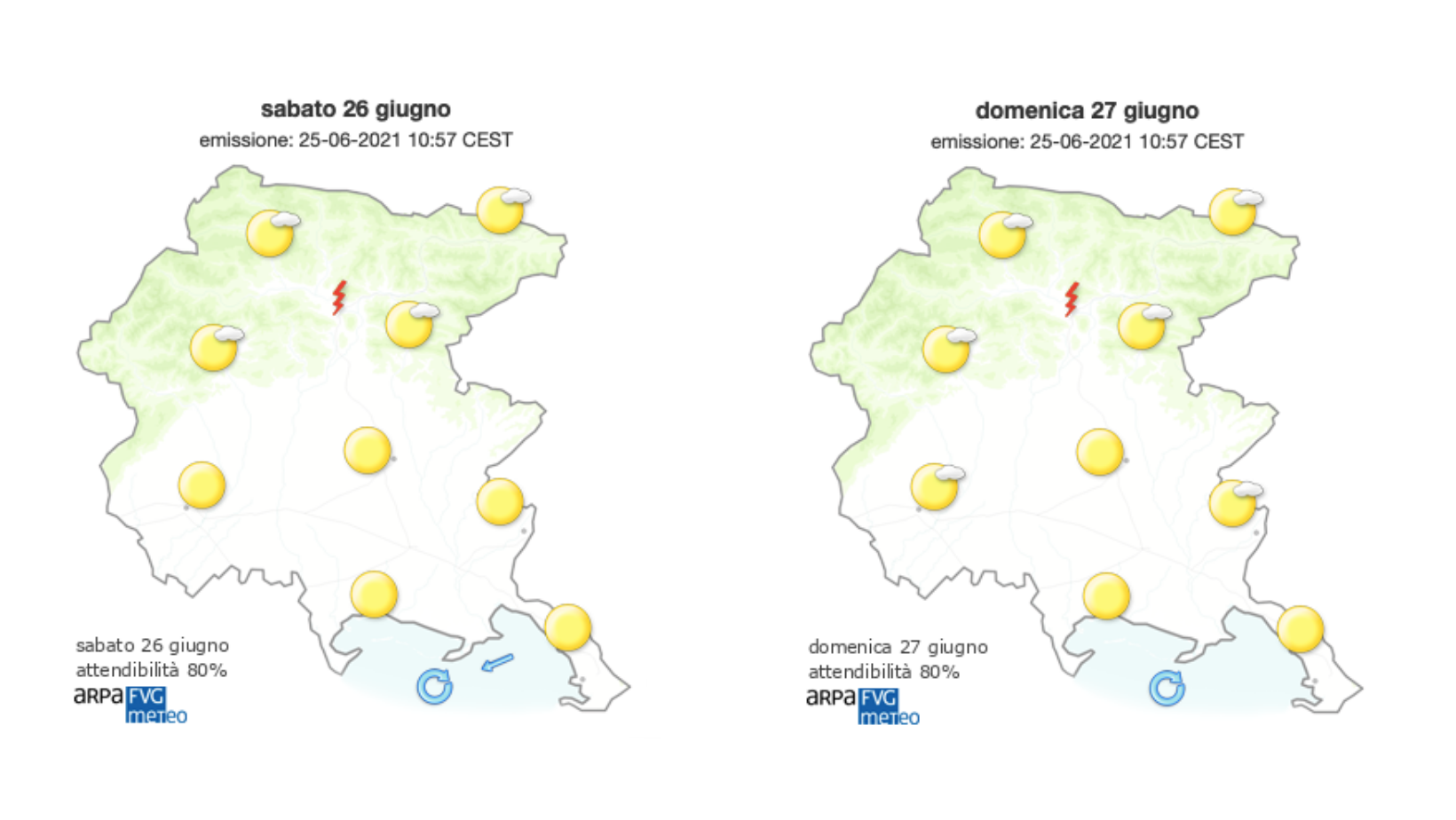 Immagine per Nuovo weekend di caldo e sole sul Goriziano con possibili temporali